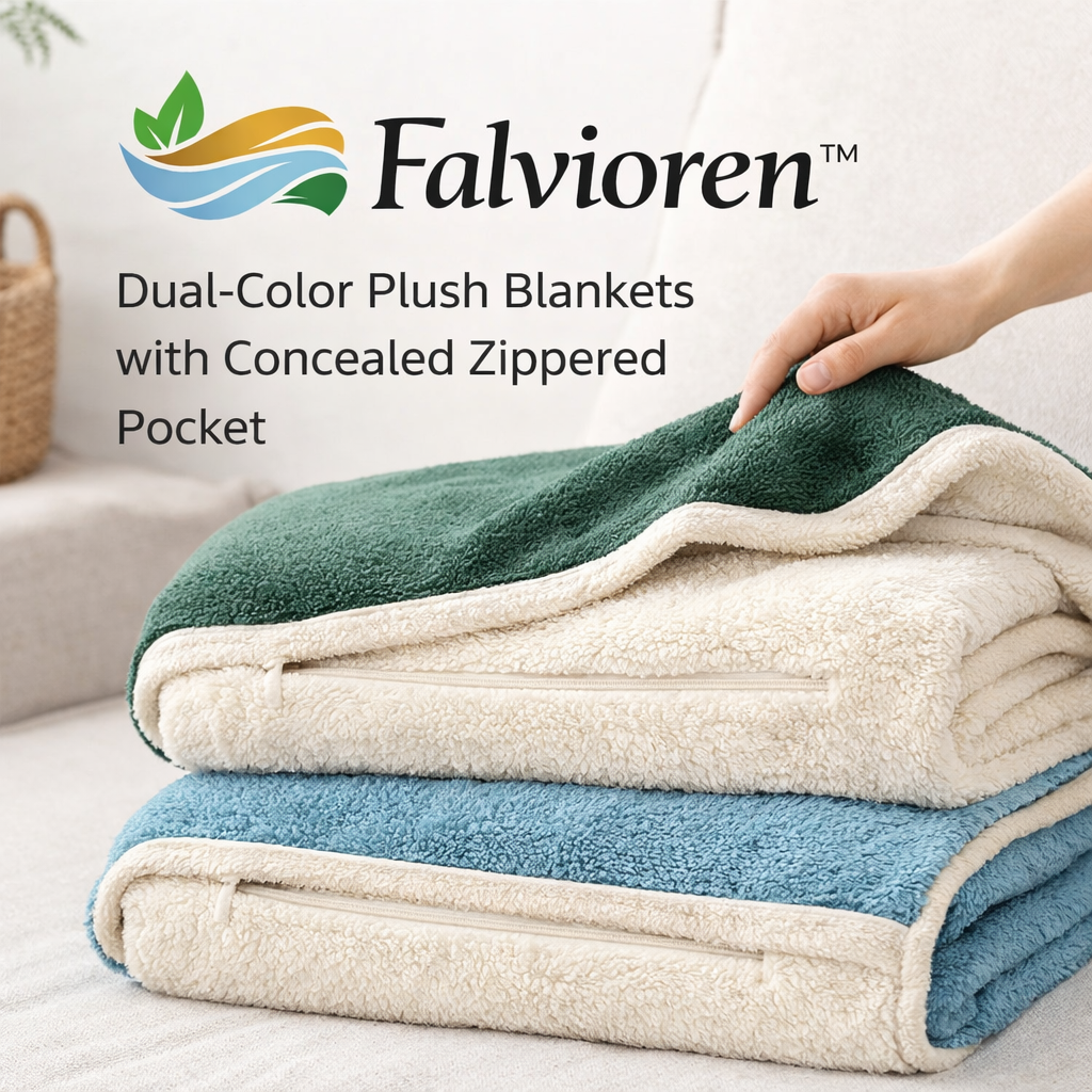 Falvioren™ Dual-Color Plush Blankets with Concealed Zippered Pocket