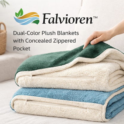 Falvioren™ Dual-Color Plush Blankets with Concealed Zippered Pocket