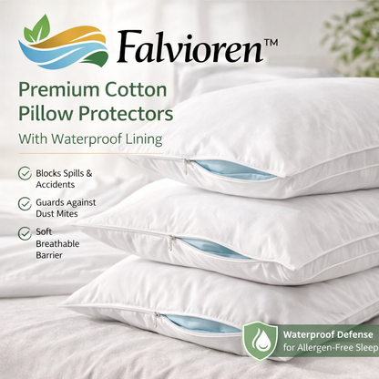 Falvioren™ Premium Cotton Pillow Protectors with Waterproof Lining